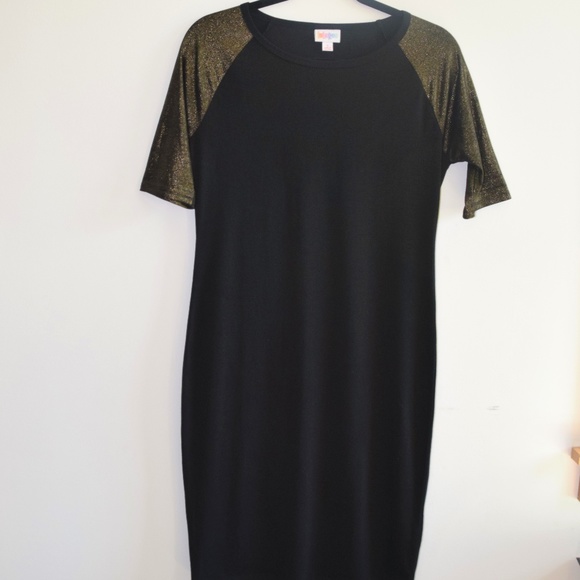 LulaRoe Julia Dress Black with Gold Sleeves - Sz S - Picture 2 of 8
